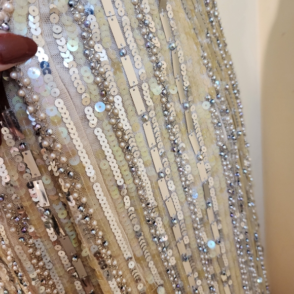 JOVANI Silver and Cream Sequin Strappled Prom Gown Sz 14 - Picture 12 of 15